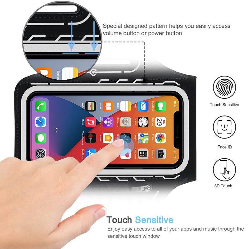 [Australia - AusPower] - JEMACHE Running Armband for iPhone 13 12 11 XR XS, 13 Pro, Samsung Galaxy S22 S21 S20 S10 S9, Gym Workouts Arm Band with Airpods Holder (Black) Black 