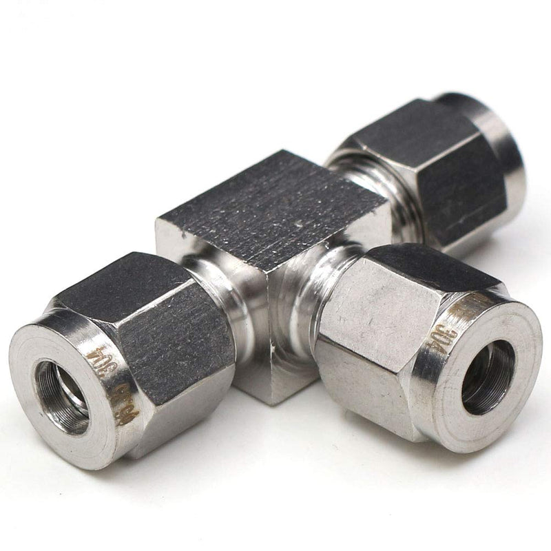 [Australia - AusPower] - CEKER 304 Stainless Steel Air Fittings Type T Tube Fitting, 1/4" Tube OD 3 Way Union Tee Air Compression Fittings, 1/4" x 1/4" x 1/4" OD Quick Connect Air Line Fitting with Ferrules 1 Pack 