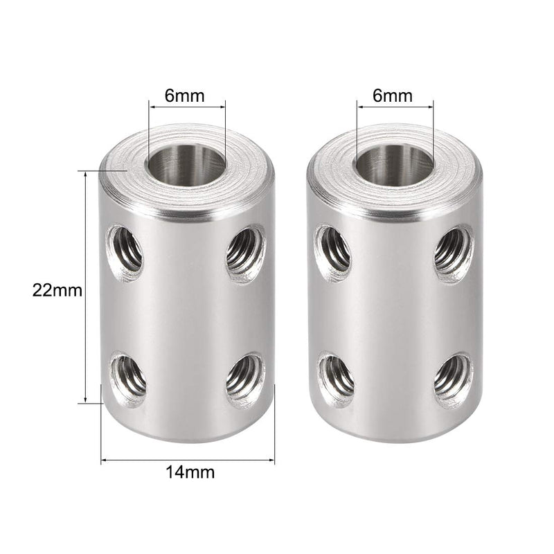 [Australia - AusPower] - uxcell 6mm to 6mm Bore Rigid Coupling Set Screw L22XD14 Stainless Steel,Shaft Coupler Connector,Motor Accessories,2pcs 