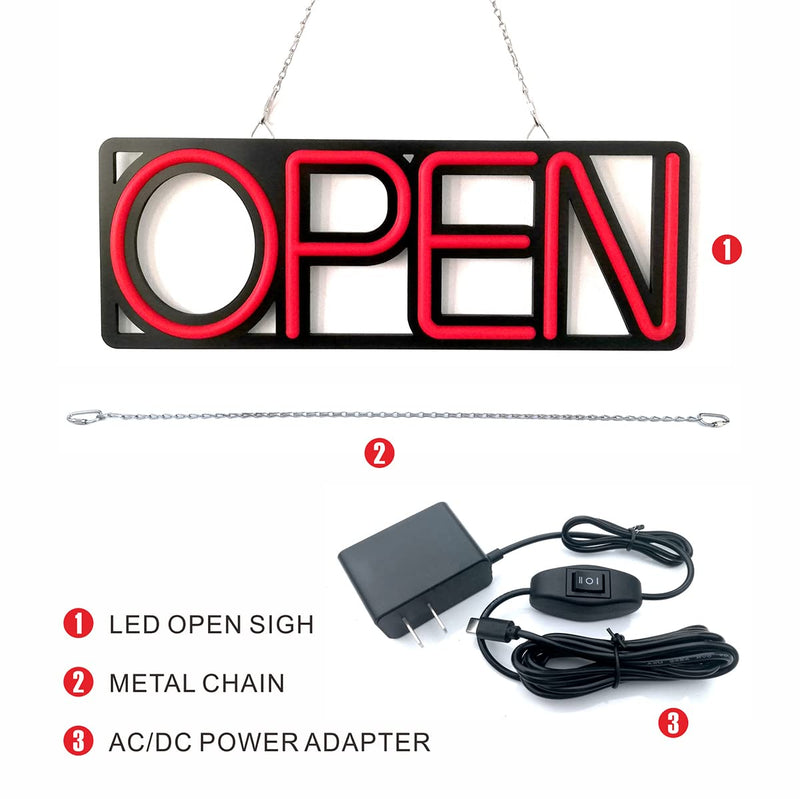 [Australia - AusPower] - LED Neon Open Sign, BHSKJSZ 16.5"x 5.9"Ultra Bright LED Neon Open Sign 12V/1A Portable LED Open Sign with Dual Modes Steady Light&Flashing for Shop,Hotel,Bar,Cafe,Store 