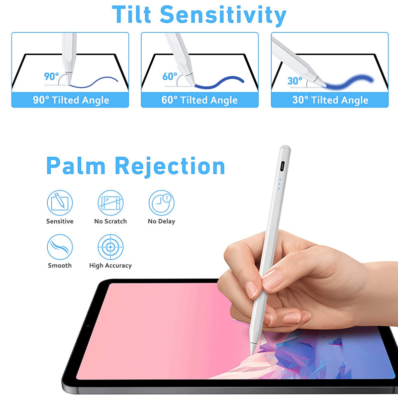 [Australia - AusPower] - Stylus Pen for ipad, Active Pencil with Quick Charge, Palm Rejection Tilt Sensor, Magnetic Apple Pen Compatible with 2018-2022 iPad Pro 11"/12.9",iPad 10/9/8/7/6,iPad Mini 5/6,iPad Air3/4/5 A-30 mins Charge-White 