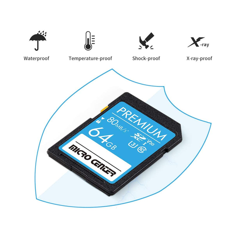 [Australia - AusPower] - Premium 64GB SDXC Card from MicroCenter, Class 10 SD Flash Memory Card UHS-I C10 U3 V30 4K UHD Video R/W Speed up to 80/35 MB/s for Cameras Computers Trail Cams (64GB) 