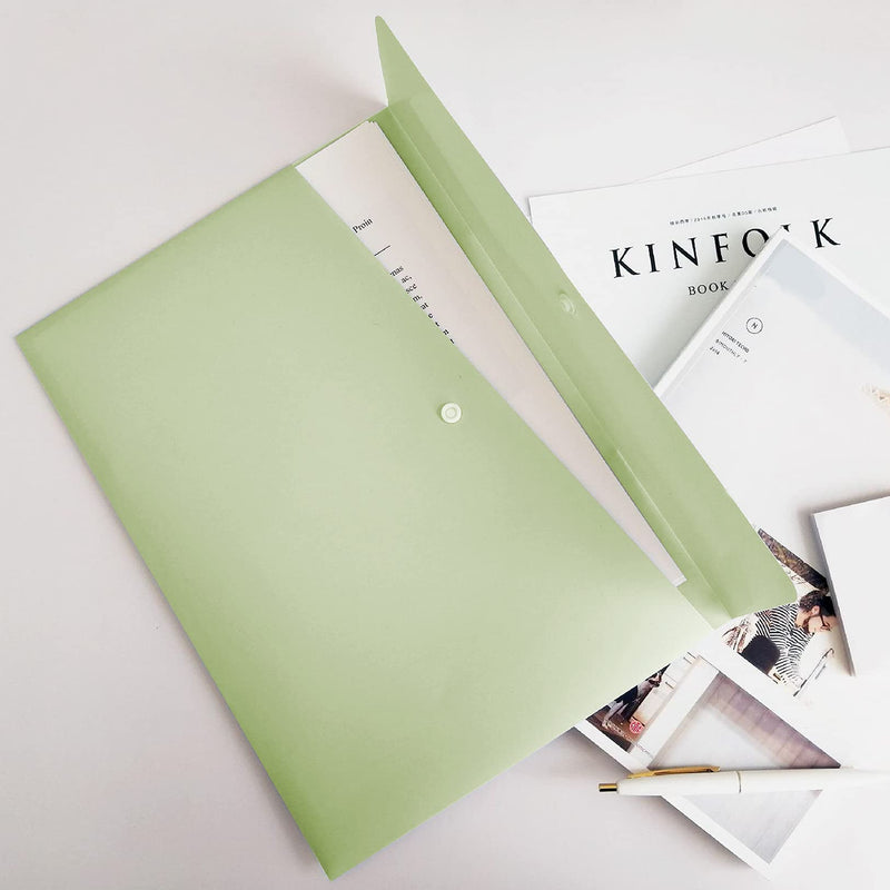 [Australia - AusPower] - VANRA Poly File Folders Letter Size File Jackets Organizer Plastic Envelope A4 Flat Document Holder with Snap Button Closure (Pastel Green, Pack of 5) Pastel Green 