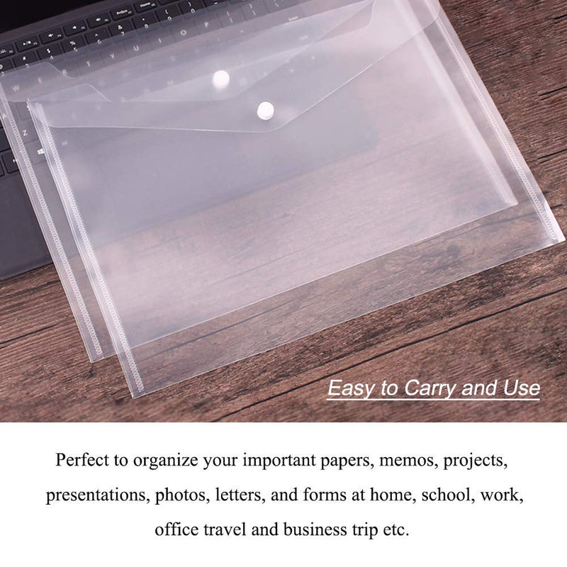 [Australia - AusPower] - 10 Pack Plastic Envelopes, EKVINOR A4 Size File Folders Plastic Envelope Folder Water Resistant Clear Transparent Document Folder with Snap Button for School Home Work Office Supplies Clear - 10pcs 