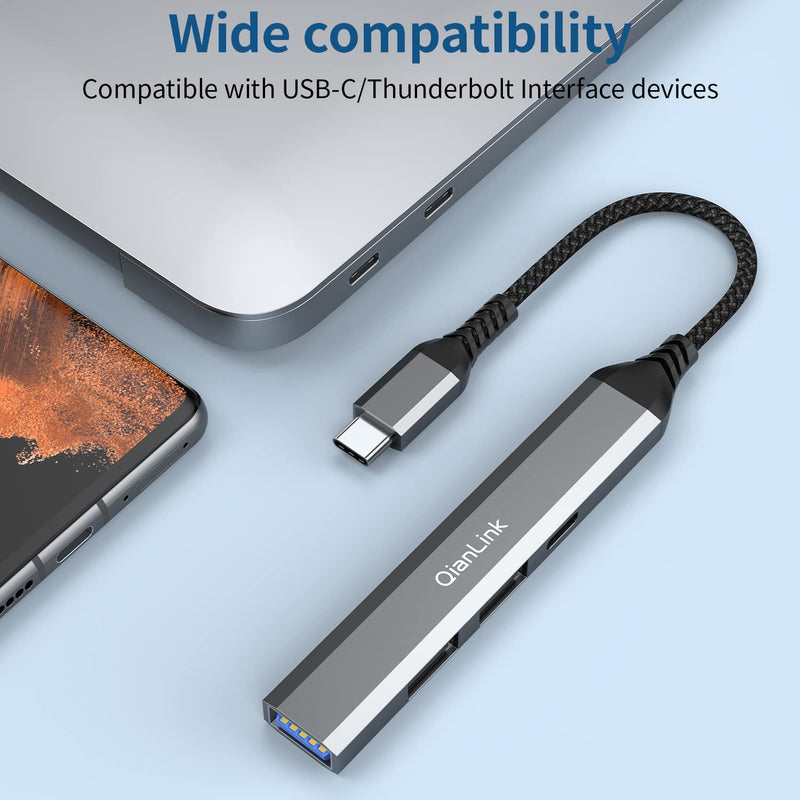 [Australia - AusPower] - QianLink 4-in-1 USB-C Hub with Type C, USB 3.0, USB 2.0 Compatible with 2023-2016 MacBook Pro 13 14 15 16, New Mac Air/Surface, ChromeBook, iPad pro, Multiport Charging & Connecting Adapter (Grey) 