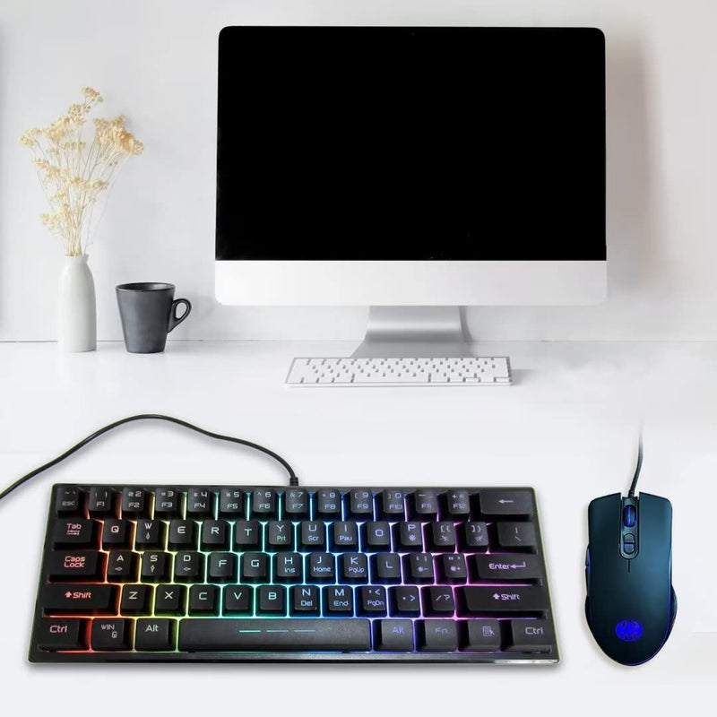 [Australia - AusPower] - 61 Keys RGB Backlit 60% Wired Gaming Keyboard and Mouse Combo, Quiet Ergonomic Waterproof Mini Compact 60 Percent Keyboard, for PC Mac PS4 Xbox Gamer, Typist, Travel 