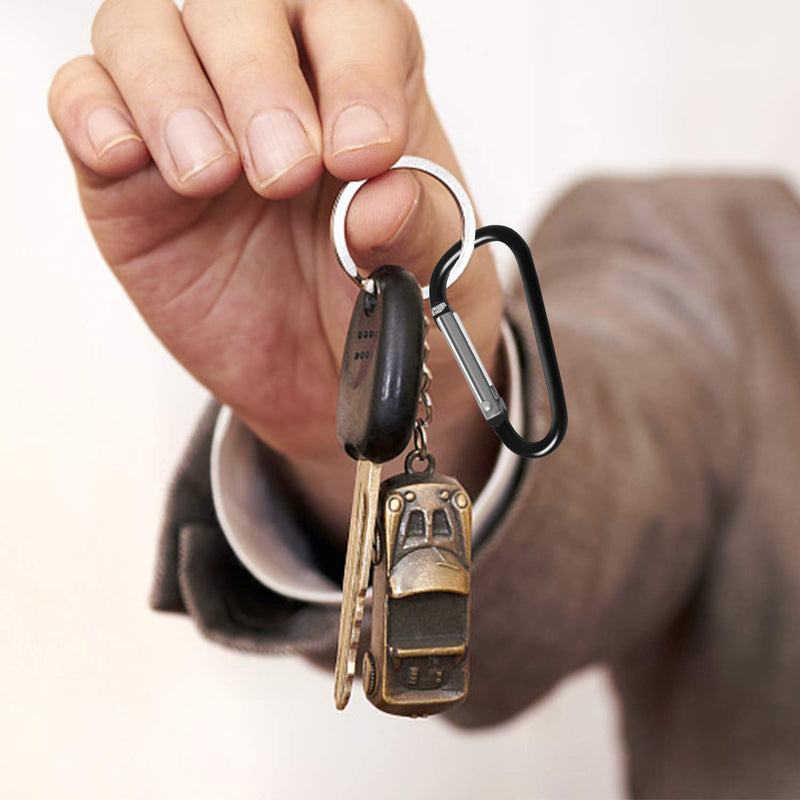 [Australia - AusPower] - UPINS 100 Pcs Aluminum Carabiner Caribeaner Keychain Clips Bulk Black Small Caribeener Clips, D Shape Key Chain Rings 