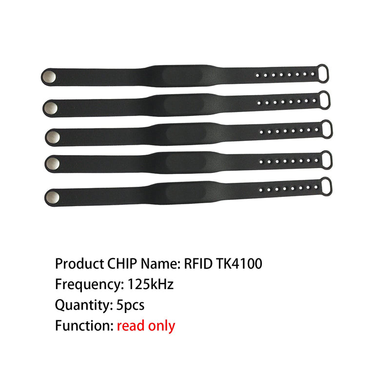 [Australia - AusPower] - HECERE 125Khz RFID Silicone Wristband/Bracelet 125Khz Read Only TK4100 Compatible with EM4100/EM4200 (Pack of 5) RFID 125Khz Read-only wristband 