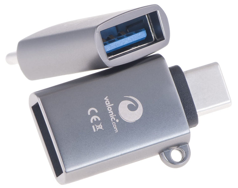 [Australia - AusPower] - valonic USB C to USB A Adapter - 2 Pieces, Gray - incl. Eyelet and Keychain - USBC Adapter for MacBook, External Hard Drive, USB Stick. 