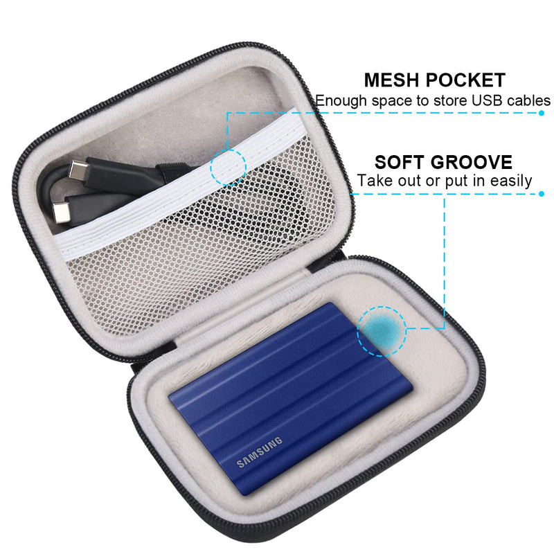 [Australia - AusPower] - Lacdo Hard Carrying Case for Samsung T7 Shield / T7 / T7 Touch Portable Solid State Drives 500GB 1TB 2TB USB 3.2 External SSD Hard EVA Shockproof Storage Travel Bag, Black 