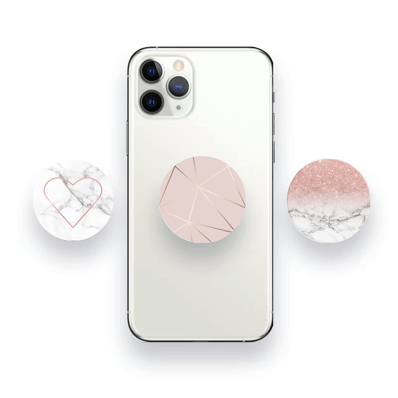 [Australia - AusPower] - Cell Phone Stand Finger Holder - Pink Heart Rose Gold White Marble (3 Pack) 