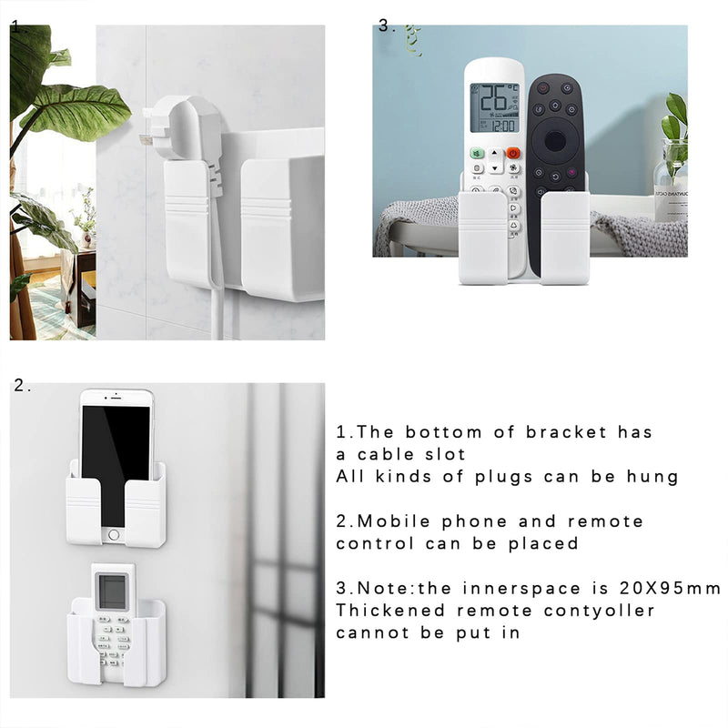 [Australia - AusPower] - 2 Pcs Wall Mount Phone Holder with 3M Adhesive Phone Stand with Data Cable Receiving Hole, Phone Charger Stand Remote Control Storage Box for Bedroom, Kitchen, Bathroom, Office (Black) Black 