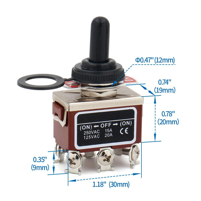 [Australia - AusPower] - Baomain Momentary Toggle Switch DPDT (ON)-Off-(ON) 3 Position 6 Screw Terminal 125VAC 20A with Rainproof Cap 