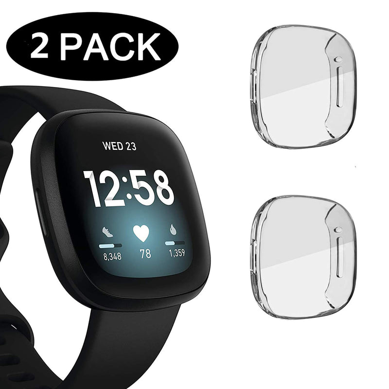 [Australia - AusPower] - Screen Protector Case Compatible Fitbit Versa 3,Ultra-Thin HD Full Protective Case Cover,Soft TPU Scratch Resistant Bumper Case Cover for Fitbit Versa 3 Smartwatch Accessories Transparent E 2 Pack Two Pack 