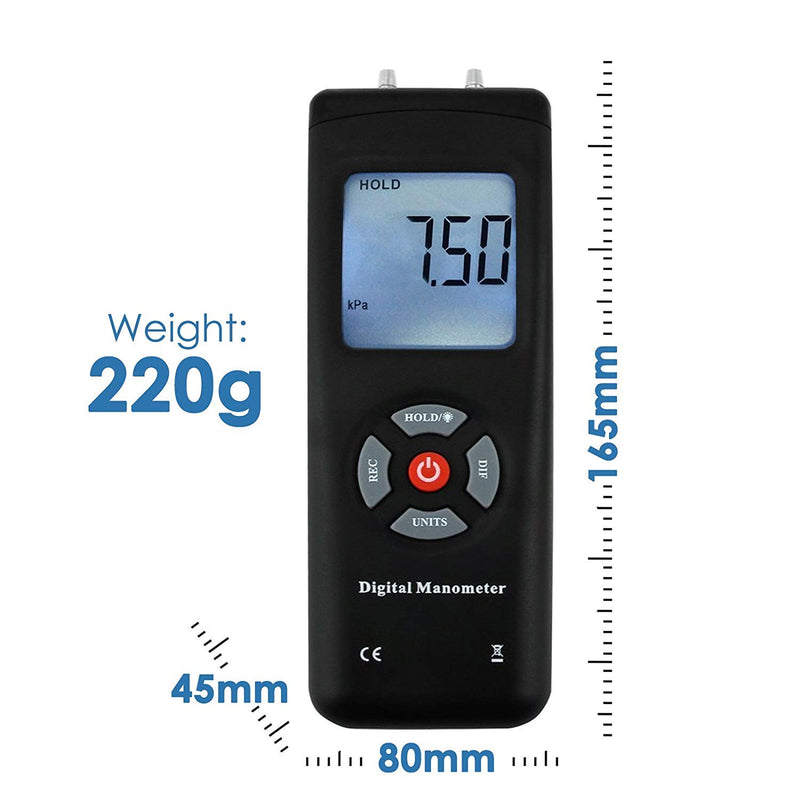 [Australia - AusPower] - Digital Handheld Manometer HVAC Air Vacuum/ Gas Differential Pressure Gauge Meter Tester 11 Units with Backlight, ±13.78kPa ±2PSI, 1-2 Pipes Ventilation Air Condition System Measurement 