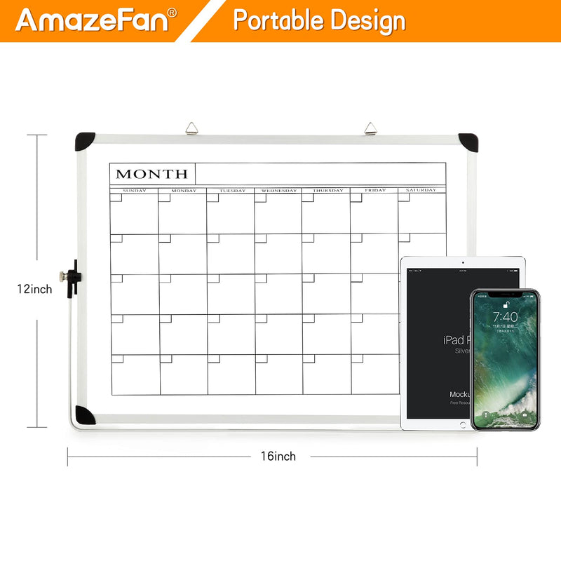 [Australia - AusPower] - Small Whiteboard Dry Erase Boards with Monthly Grid Calendar, Portable White Board Double Sided Magnetic Board Stand, Desktop/Wall Mount White Boards Easel for School, Home, Office(12" x 16") Snow White 