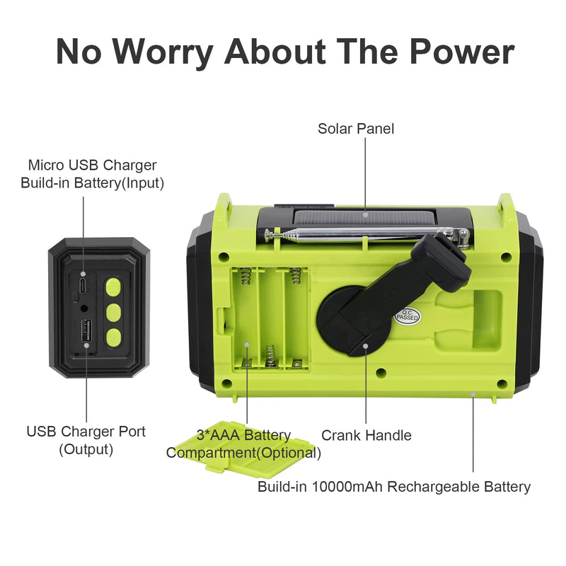 [Australia - AusPower] - 10000mAh NOAA Emergency Crank Weather Radio, Hand Crank, Battery Operated, USB Charger, SOS Alarm, AM/FM/Shortwave, LED Flashlight and Reading Lamp for Home and Outdoor Emergency（gg） Grass green 