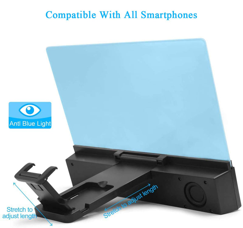 [Australia - AusPower] - 12'' Phone Screen Magnifier with Bluetooth Speaker, 3D HD Movies Amplifier Projector Cell Phone Screen Enlarger with Foldable Stand for iPhone 11 Pro Samsung Galaxy S9 and Other Smartphones 