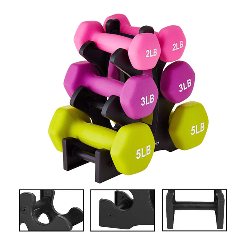 [Australia - AusPower] - portzon Dumbbell Rack - Hand Weight Set Tree - Designed to Hold Neoprene Dumbbells - One Pair Each (3lb, 5lb, 8lb) (Weights Not Included),Black 