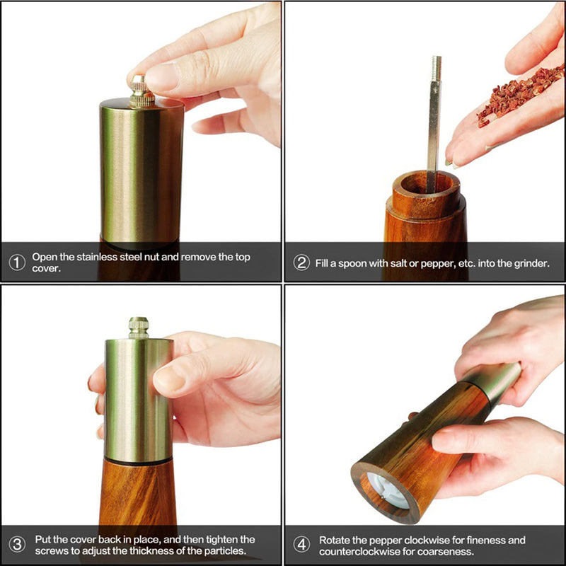 [Australia - AusPower] - Salt and pepper grinder set, stainless steel manual pepper grinder, adjustable thickness, suitable for kitchen, barbecue, picnic, 2 packs 7.28 inches 