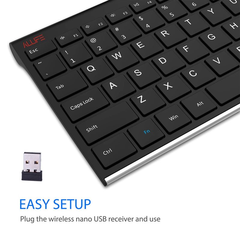 [Australia - AusPower] - ALLIFE 2.4G Wireless Keyboard Stainless Steel Ultra Slim Full Size Keyboard with Numeric Keypad for Computer/Desktop/PC/Laptop/Surface/Smart TV and Windows 10/8/ 7 Built in Rechargeable Battery 