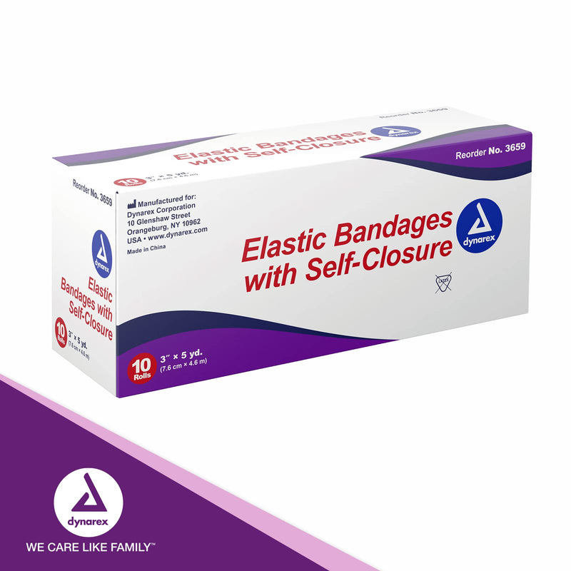[Australia - AusPower] - Dynarex Elastic Bandages with Self-Closure, Outstanding Compression and Stretch, Latex-Free Elastic Bandages with Velcro Closure, 3" x 5 yds., 1 Box of 10 Elastic Wrap Bandages Tan 