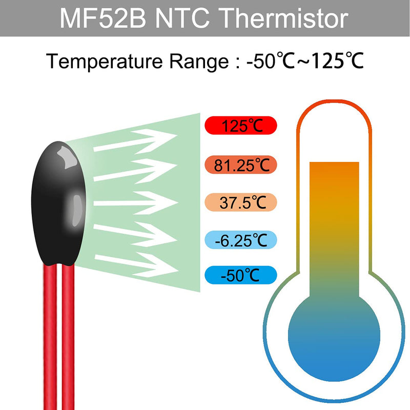 [Australia - AusPower] - DKARDU 10 PCS NTC Resistors, Thermistor 10K Ohm 100K Ohm MF52B 3435 3950 Temperture Sensor 1% Accuracy Value High Sensitivity for Temperature Measurement 
