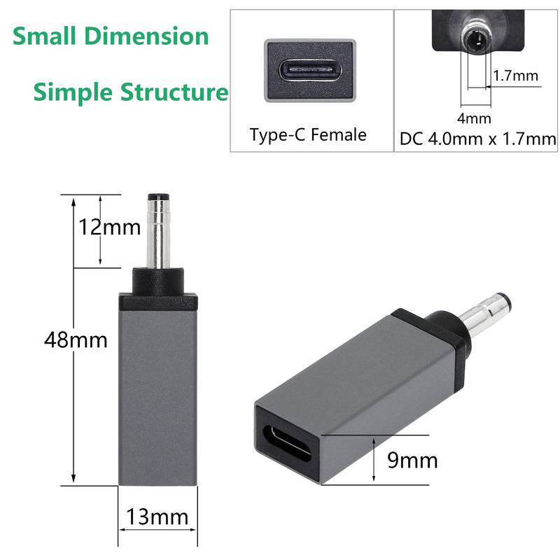 [Australia - AusPower] - CERRXIAN 100W PD USB Type C Female Input to DC 4.0mm x 1.7mm Power Charging Adapter(B4017a) (Silver Grey) Silver Grey 