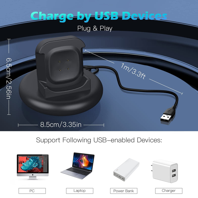 [Australia - AusPower] - TiMOVO Charger Dock Compatible with Fitbit Versa 4/Versa 3/Sence 2/Sence, Anti-Slip Charging Stand Dock with 3.3Ft USB Cable Cord, Magnetic Charging Cradle Station for Versa 4 Smartwatch - Black 