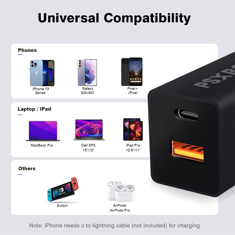 [Australia - AusPower] - Dual USB C Charger 65W PD 3.0 GaN Fast Charging Type C Wall multiport Charger Block with 6.6ft USB-C to USB-C Cable, USB-c Power Adapter for iPhone 13 12 11, MacBook Pro,iPad, Samsung S21, Pixel 6 