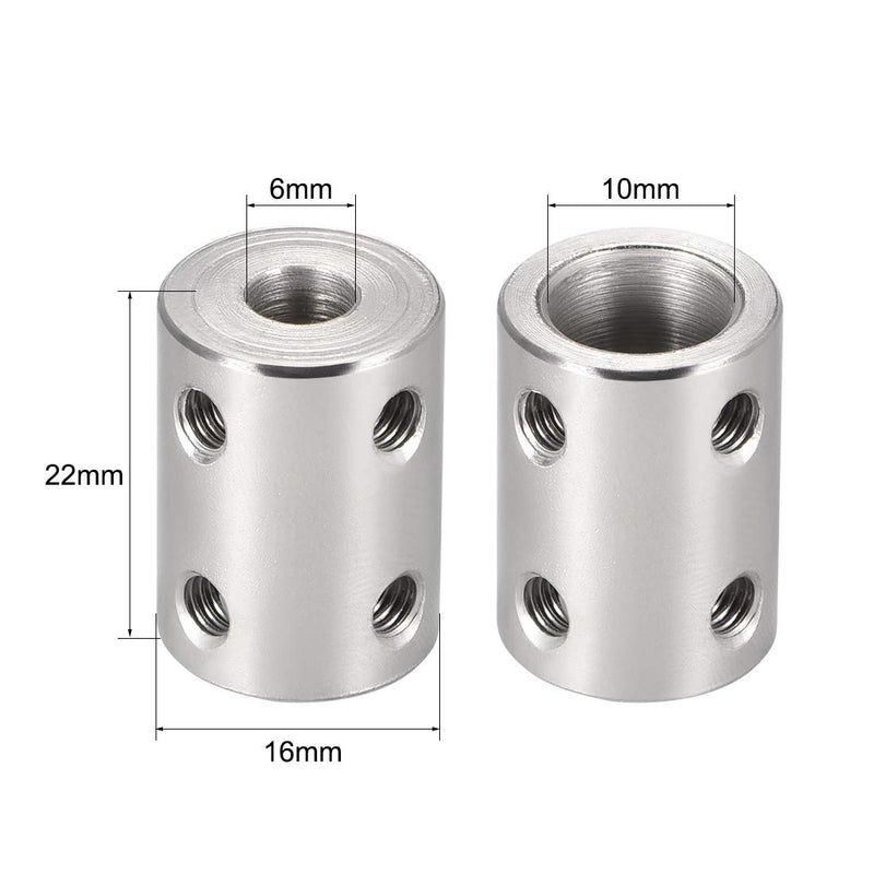 [Australia - AusPower] - uxcell 6mm to 10mm Bore Rigid Coupling Set Screw L22XD16 Stainless Steel,Shaft Coupler Connector,Motor Accessories,2pcs 