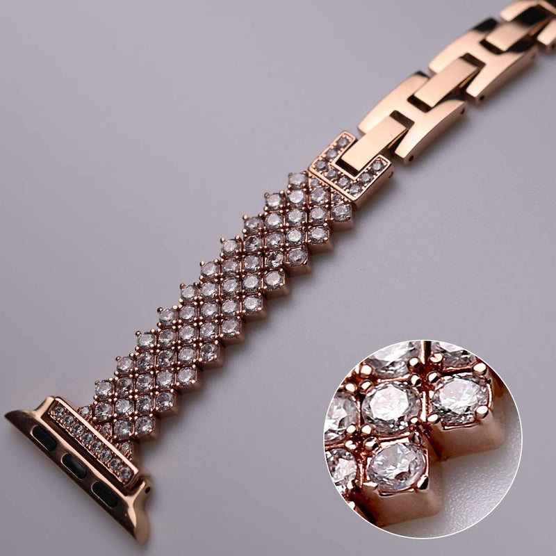 [Australia - AusPower] - Luxury High-End For Apple Watch Band 40mm/38mm Series 6/SE/5/4/3,Falandi Large zircons Bling Rhinestone Diamonds Metal Replacement Smart Watch Band Accessories iWatch for Women(Rose Gold,44mm) Rose Gold 44mm 