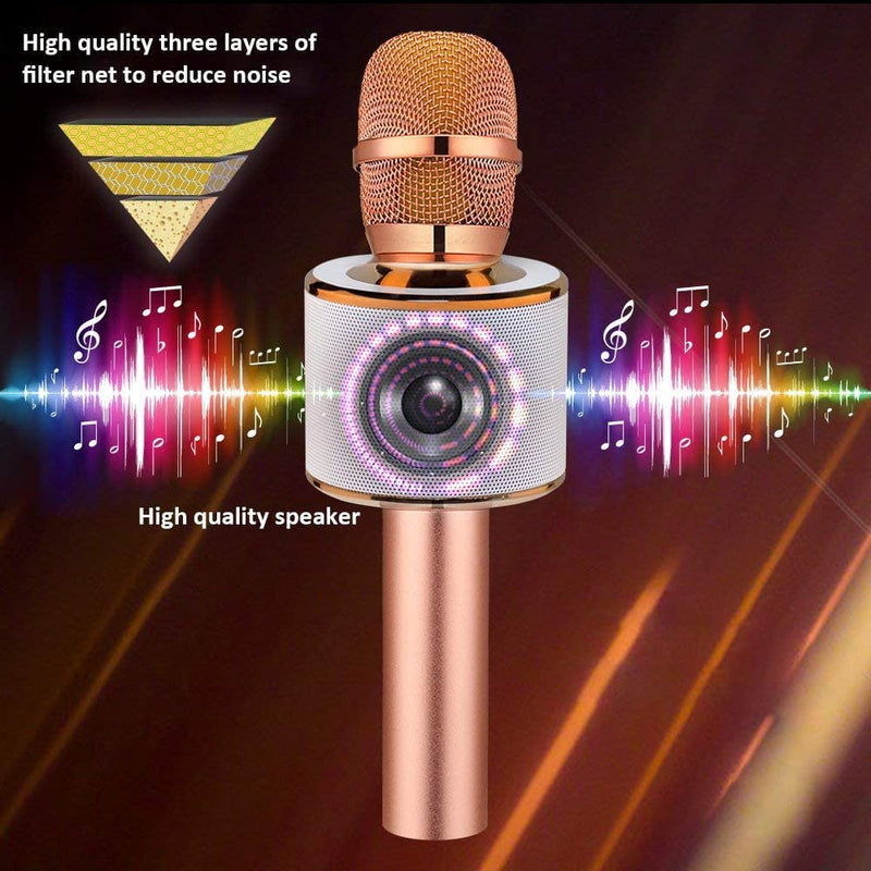 [Australia - AusPower] - BONAOK Wireless Bluetooth Karaoke Microphone, 3-in-1 Portable Handheld Mic Speaker Machine for All Smartphones, Gift for Girls Boys Kids Adults All Age Q37(Rose Gold) Rose Gold 