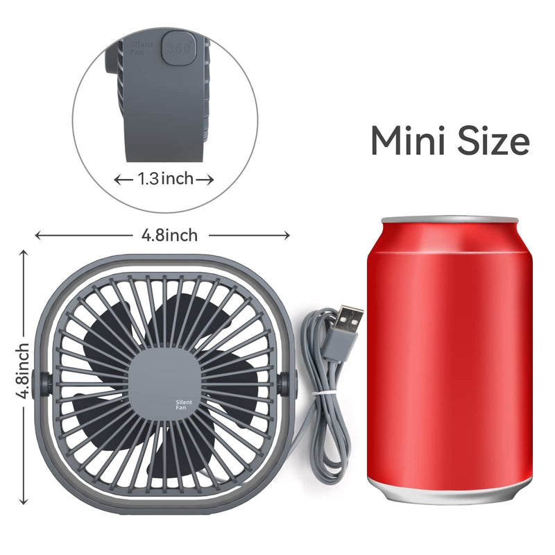 [Australia - AusPower] - Small USB Desk Fan, 3 Speeds Portable Table Fan, 360°Rotatable Personal Min Fan, Small Cooling Fan by USB Plug In, 4 inch Silent Desktop Fan for Home Office Bedroom Dorm Car Indoor Outdoor Summer Gift Grey 
