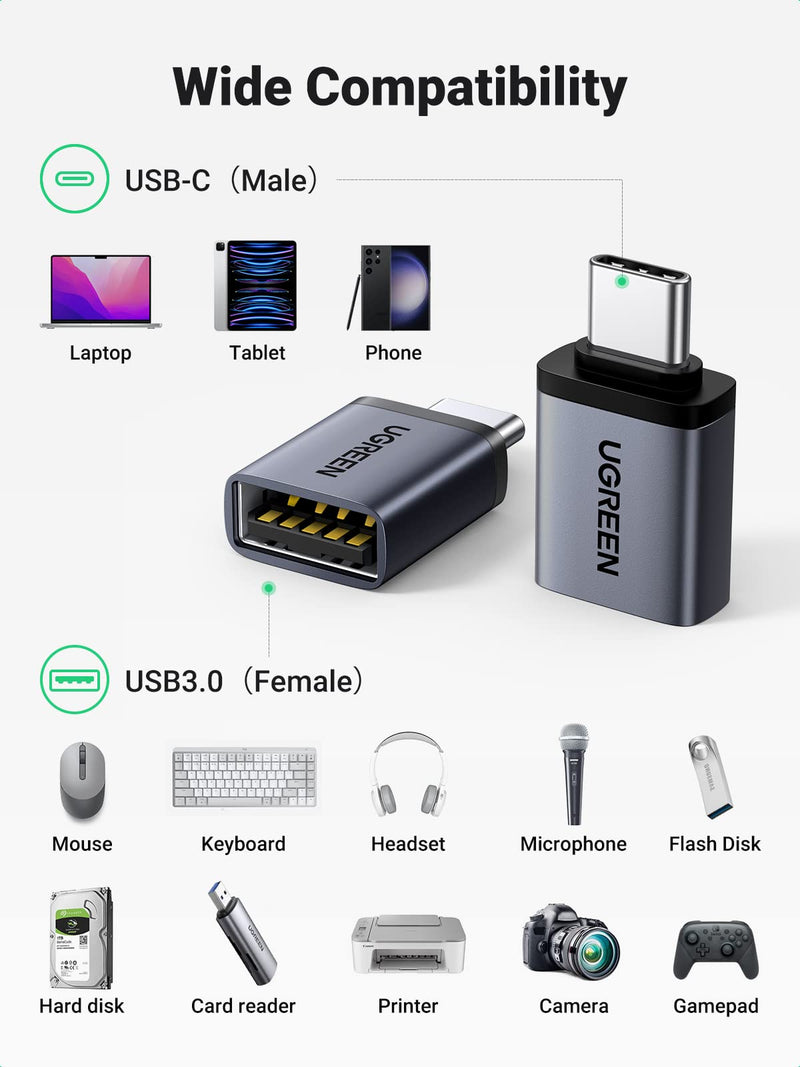 [Australia - AusPower] - UGREEN USB to USB C 3.0 Adapter 2 Pack,USB C to USB Adapter USB C Male to USB Female Adapter Compatible with Samsung S23 Ultra MacBook Pro 2023 / Air 2022 iPad Pro/Mini,Thunderbolt 4/3 Device Black 