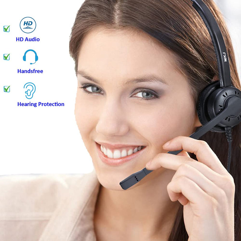 [Australia - AusPower] - MKJ RJ9 Telephone Headset with Noise Cancelling Microphone Corded Phone Headset for Office Phones for Avaya 1408 9508 Altigen Polycom 430 Gigaset Aastra 6753i Toshiba Fanvil Mitel Nortel etc 