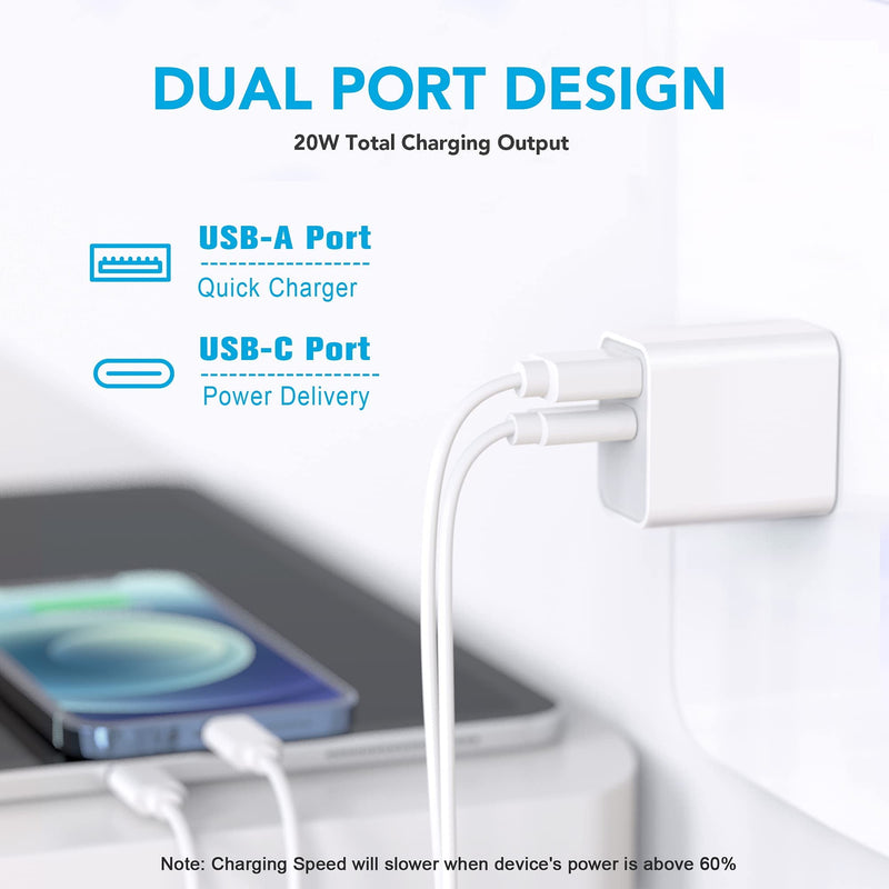 [Australia - AusPower] - USB C Wall Charger Fast Charger Dual-Port Quick Charging QC3.0 PD20W UL Safety Certification Self-Adaption Power Adapter Plug, for iPhone 13/12/11/X iPad/Pro AirPods Samsung Pixel Moto LG 