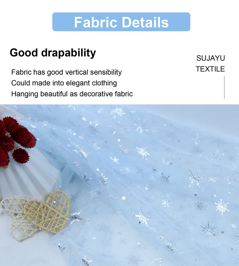 [Australia - AusPower] - SUJAYU Sheer Fabric, Snowflake Silver Foil Organza Fabric, Snowflake Tablecloth Birthday Party Supplies Party Decorations, Christmas Tree Skirt Christmas Decorations Clearance (59" x 118", Blue) 59" x 118" 
