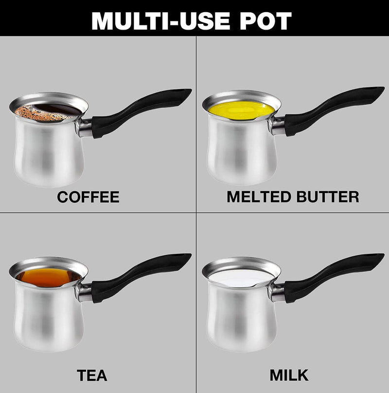 [Australia - AusPower] - DESTALYA Turkish Coffee Pot, 10.14 fl oz Stainless Steel Ibrik Cezve Briki Arabic Greek Pot, Butter Chocolate Milk Warmer, Sauce Maker, Small Hot Pot with Spout for Stove top, Cezve (Coffee Pot Black) Coffee Pot Black 
