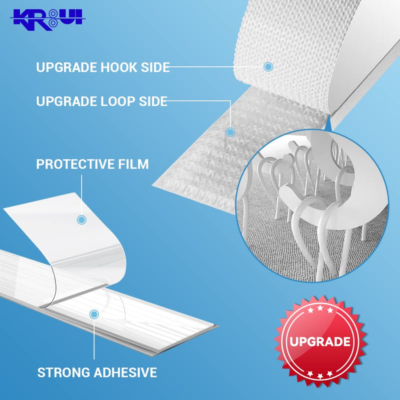 [Australia - AusPower] - KRUI 26 Feet x 1 Inch Hook and Loop Tape Roll, Heavy Duty Industrial Fastener, Hook and Loop Strips with Adhesive, Sticky Back Fastener for Indoor Outdoor Use White 26FT x 1IN 