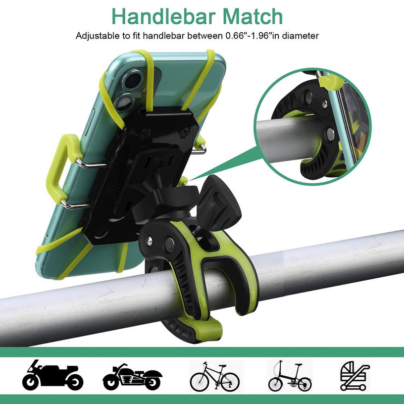 [Australia - AusPower] - ihens5 Bike Phone Mount, Motorcycle & Mountain Bike Handlebar Phone Mount Bicycle Golf Cart Stroller Cell Phone Holder with Rubber Strap 360 Degrees Rotate for iPhone X 8 7 6 6s Plus Samsung (Green) Green 