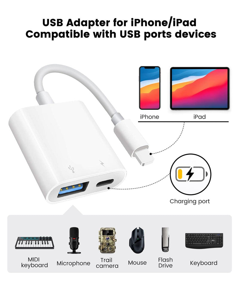 [Australia - AusPower] - Puaeeg Lightning to USB OTG Adapter,USB Adatper for iPhone,iPad to USB Adapter Supports MIDI,Microphone,Flash Drvie,Memory Card Reader,Mouse,Keyboard,Plug and Play 