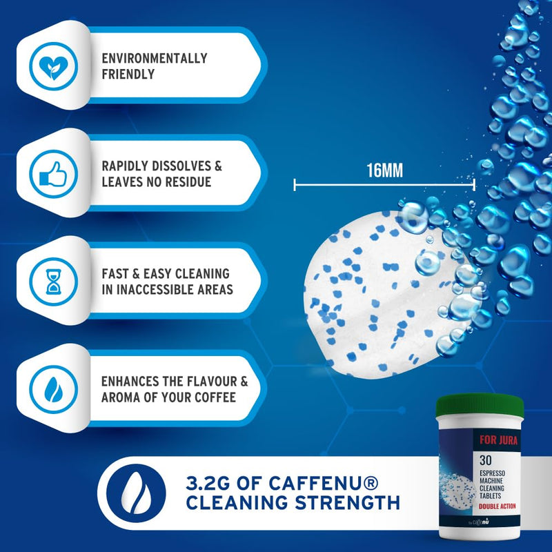 [Australia - AusPower] - Caffenu Jura Cleaning Tablets (30 Tablets) - Compatible with All Home & Pro Jura Coffee Machines - Espresso Cleaning Tablets Cleans Internal Parts, Portafilter, Inaccessible Areas 