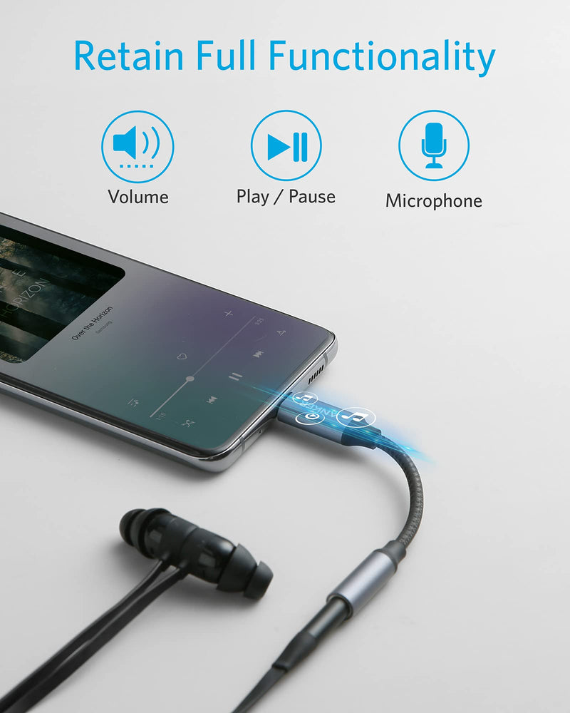 [Australia - AusPower] - Anker USB C to 3.5mm Audio Adapter, Male to Female Nylon Cable for Samsung S20/S20+/S20 Ultra, Pixel 4/+ 4XL, and More Type C Devices 