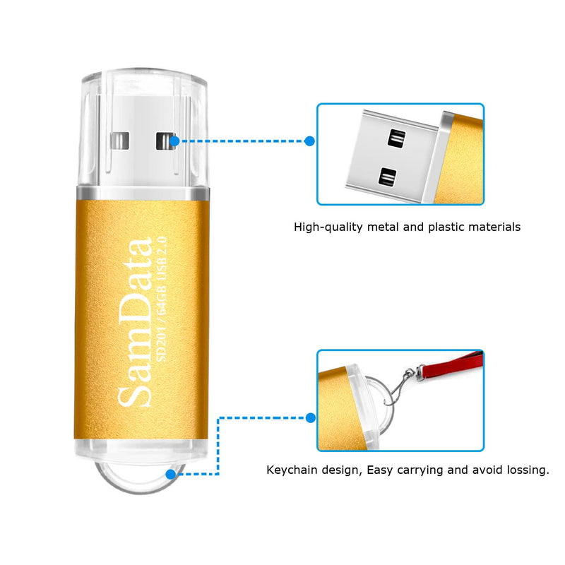 [Australia - AusPower] - SamData 1 Pack 64GB USB Flash Drives USB 2.0 Thumb Drives Memory Stick Jump Drive Zip Drive, Gold Gold 1*64GB 