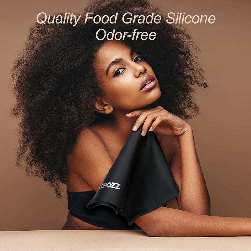 [Australia - AusPower] - COPOZZ Extra Large Swim Cap, Designed for Long Hair Braids Dreadlocks Weaves Hair Extensions Curls & Afros, Silicone Bathing Cap Swimming Hat for Women Men Black 