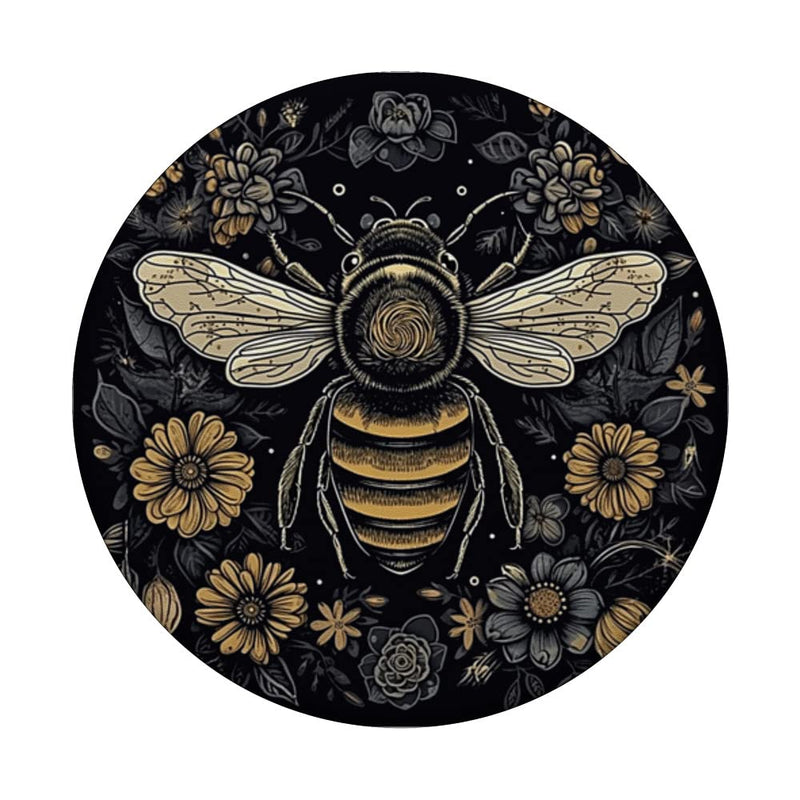 [Australia - AusPower] - Bee Honeybee Bumblebee Flowers Boho Graphic PopSockets Swappable PopGrip Black 