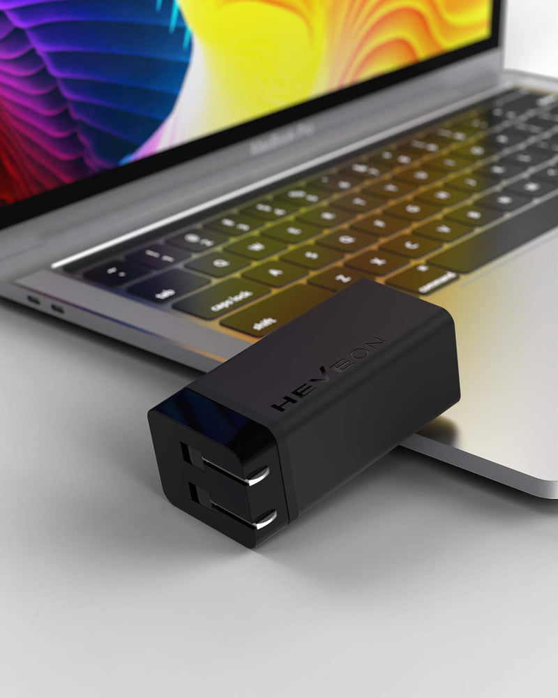 [Australia - AusPower] - USB C Charger, HEVEON 65W 2 Port PD 3.0 [GaN Tech] Type C Fast Charger Adapter Power Delivery Foldable Adapter, USB Wall Charger for MacBook, USB C Laptops, iPad Pro, iPhone, Galaxy 