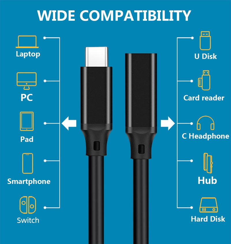 [Australia - AusPower] - USB C Extension Cable, 10gbps USB 3.1 Type C Female to Male Extender Fast Charging & Sync Cable Compatible with MacBook Pro iPad Pro Dell XPS Surface and More -3.3Ft 
