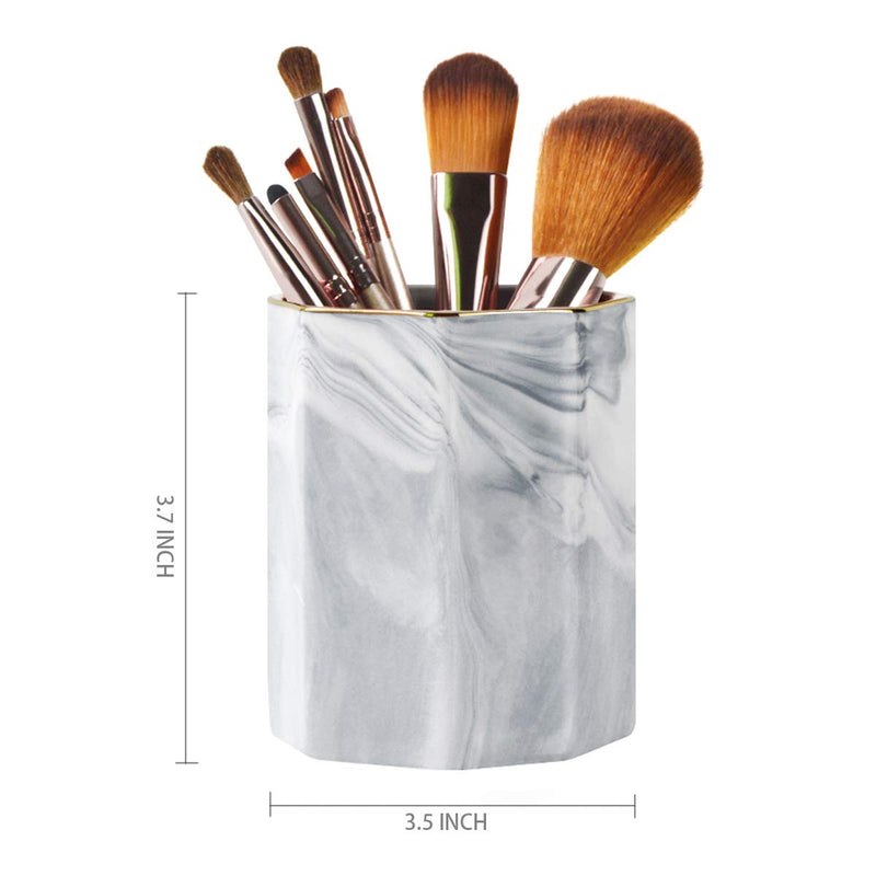 [Australia - AusPower] - WAVEYU Pen Holder, Stand for Desk Marble Pattern Pencil Cup for Girls Kids Durable Ceramic Desk Organizer Makeup Brush Holder for Office, Classroom, Home, Gray Marble 